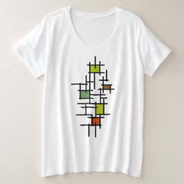 Camiseta Plus Size Arte Abstrata Geométrica Moderna em Linha