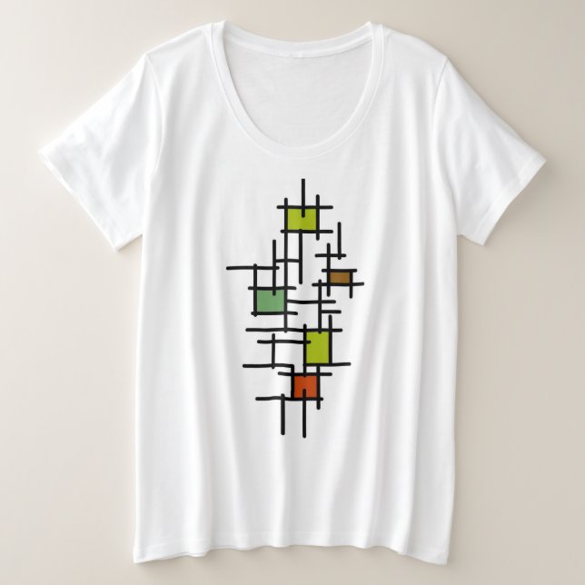 Camiseta Plus Size Arte Abstrata Geométrica Moderna em Linha (Frente do Design)