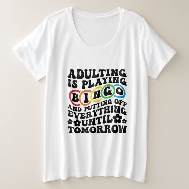 Camiseta Plus Size Arte com palavras de Bingo engraçado  (Frente do Design)