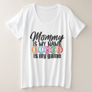 Camiseta Plus Size Arte com palavras de Mãe Bingo Fofa