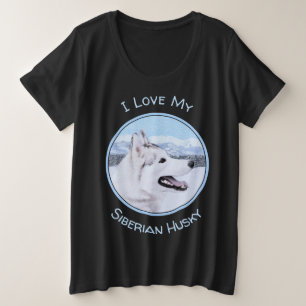 Camiseta Plus Size Arte de Cão Siberiana (Prata e Branca)