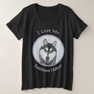 Camiseta Plus Size Arte de Cão Siberiana (Preto e Branco)