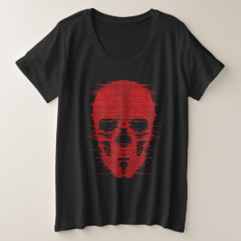 Camiseta Plus Size Arte de Caveira Vermelha com Glitch