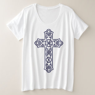 Camiseta Plus Size Arte de Entrelaçamento Gráfico da Cruz Celta