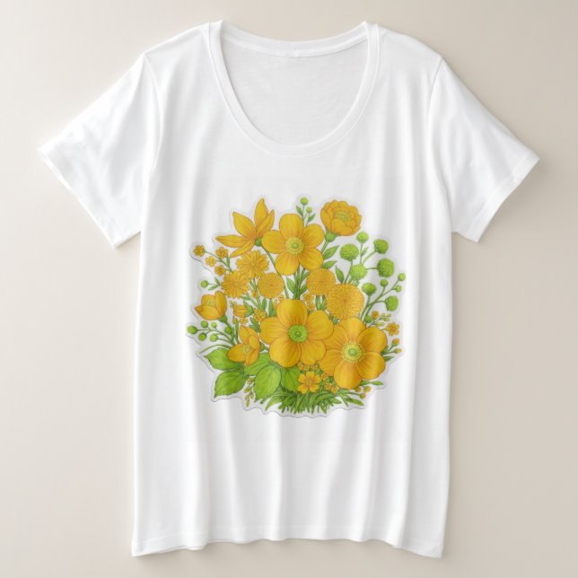 Camiseta Plus Size arte de impressão de design floral (Frente do Design)
