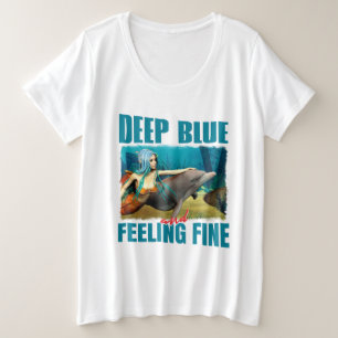 Camiseta Plus Size Arte de Sereia de Golfinho Azul Profundo e Sentind