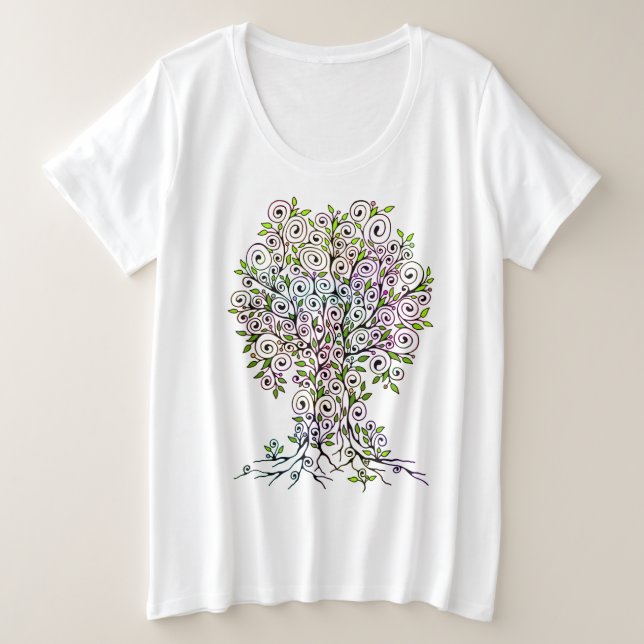 Camiseta Plus Size Árvore da Vida - Espirais Saem Frutas 1 (Frente do Design)