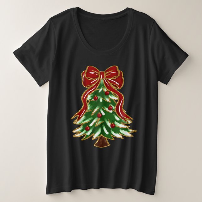 Camiseta Plus Size Árvore de Natal Festiva e Camisa-Arco (Frente do Design)