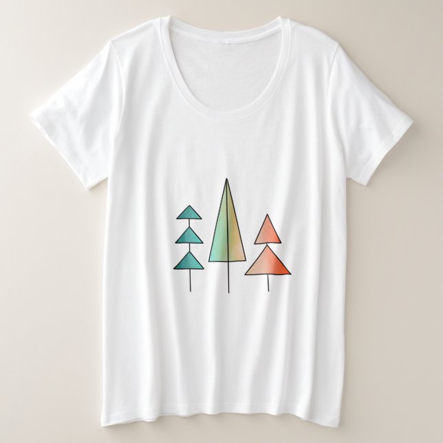 Camiseta Plus Size árvores arco-íris modernistas de meados do século  (Frente do Design)
