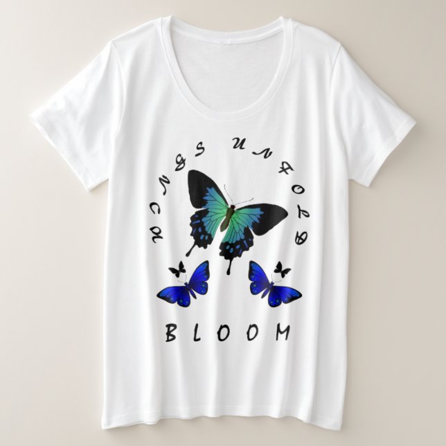 Camiseta Plus Size Asas Desdobradas: Design de mulheres inspiradas na (Frente do Design)