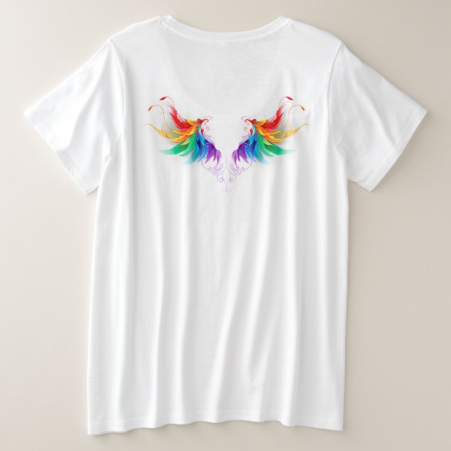 Camiseta Plus Size Asas Fluffy Rainbow (Verso do Design)