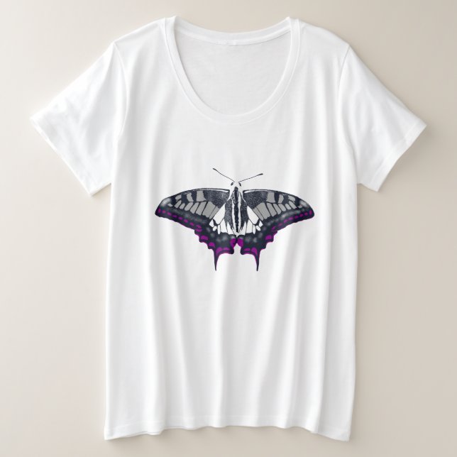 Camiseta Plus Size Asexual Flag Swallowtail Butterfly (Frente do Design)