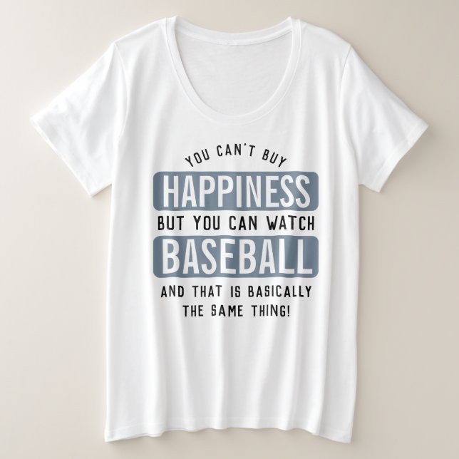 Camiseta Plus Size Assistir Baseball é Felicidade Beisebol Engraçado (Frente do Design)