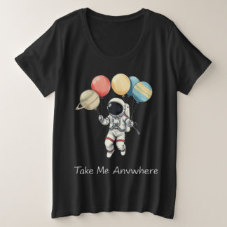 Camiseta Plus Size Astronauta com Planetas Balões