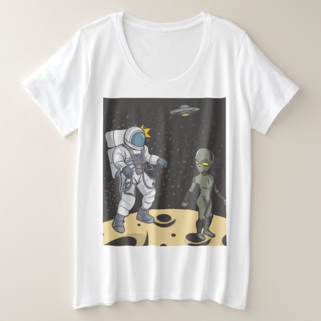 Camiseta Plus Size Astronauta e alienígena (Frente do Design)