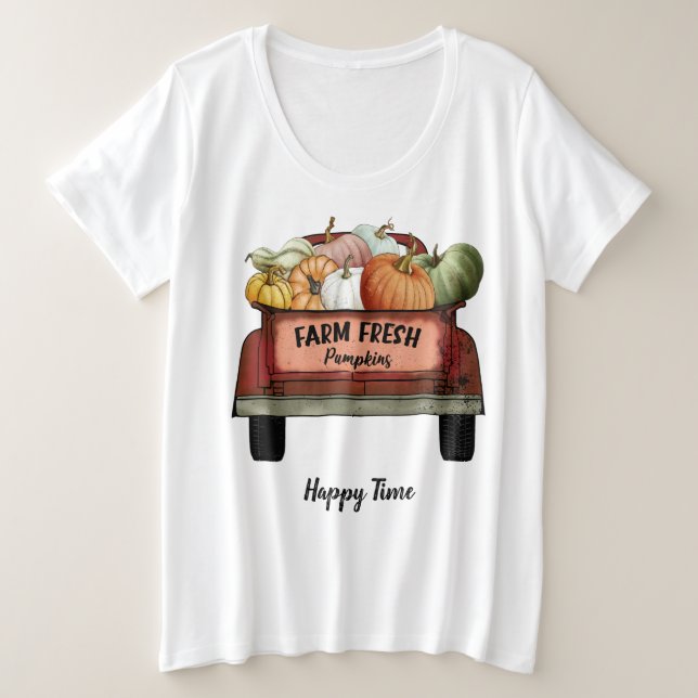 Camiseta Plus Size Autumn Personalizar Folhas Douradas de Abóbora (Frente do Design)