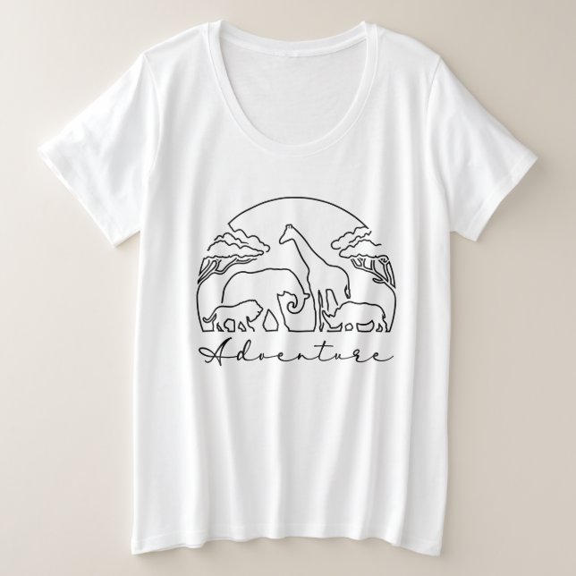 Camiseta Plus Size Aventura e Safari na África (Frente do Design)