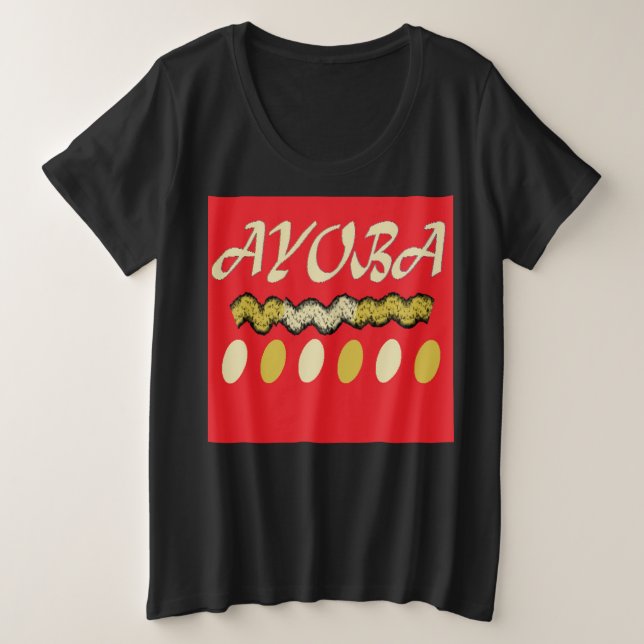 Camiseta Plus Size Ayoba design vermelho-vivo e mostarda africana (Frente do Design)