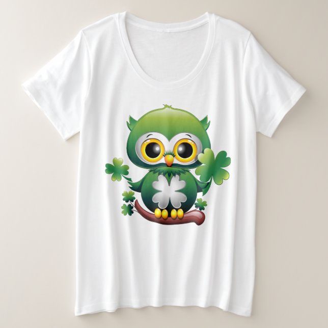 Camiseta Plus Size Baby Owl Cute St Patrick Cartoon (Frente do Design)