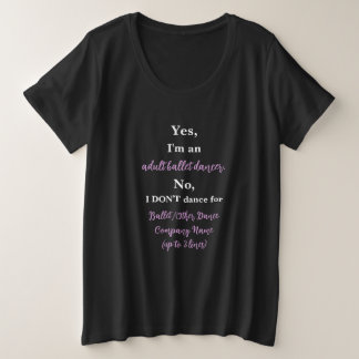 Camiseta Plus Size Balé Adulto Dançarino Pálido/Texto Branco