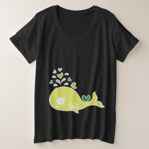 Camiseta Plus Size Baleia Mãe Grávida Verde Caprichosa Com Bebê