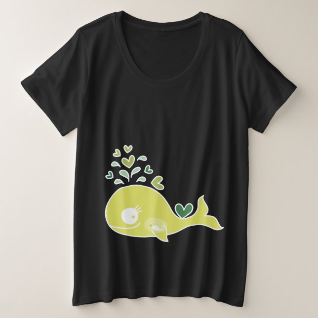 Camiseta Plus Size Baleia Mãe Grávida Verde Caprichosa Com Bebê (Frente do Design)