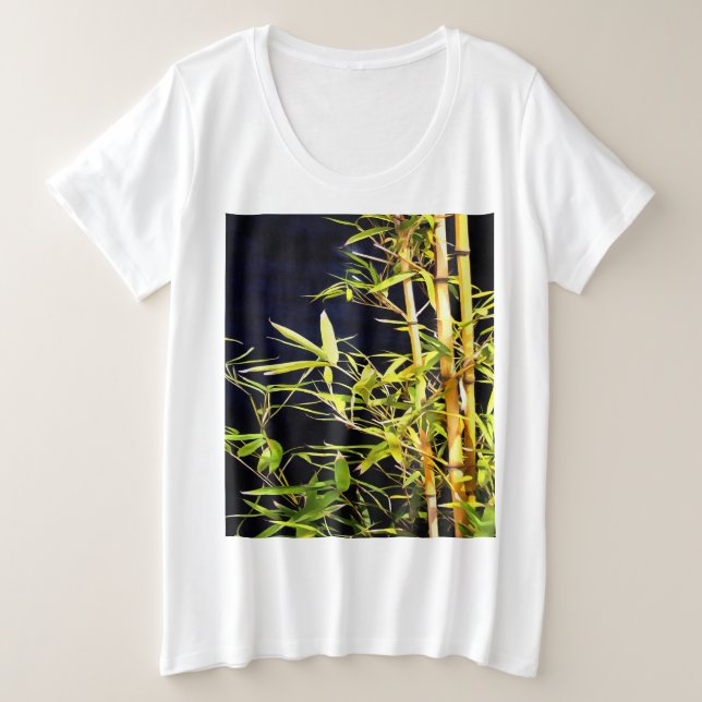 Camiseta Plus Size Bambu Foliage Arte Tropical Em Preto (Frente do Design)