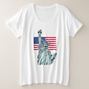 Camiseta Plus Size Bandeira Americana com Lady Liberty