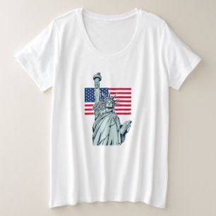 Camiseta Plus Size Bandeira Americana com Lady Liberty