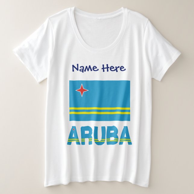Camiseta Plus Size Bandeira de Aruba e Aruban Personalizada (Frente do Design)