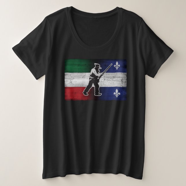 Camiseta Plus Size Bandeira Quebec e Patriota Henri Julien desgastada (Frente do Design)