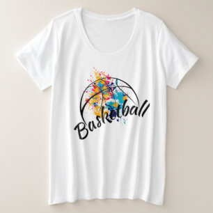 Camiseta Plus Size Basquete de Aquarela