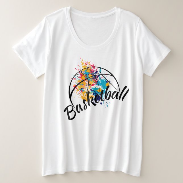 Camiseta Plus Size Basquete de Aquarela (Frente do Design)