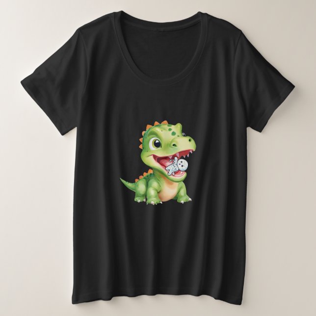 Camiseta Plus Size Bebê bonito Dinossauro come múmia esquelética Dia  (Frente do Design)