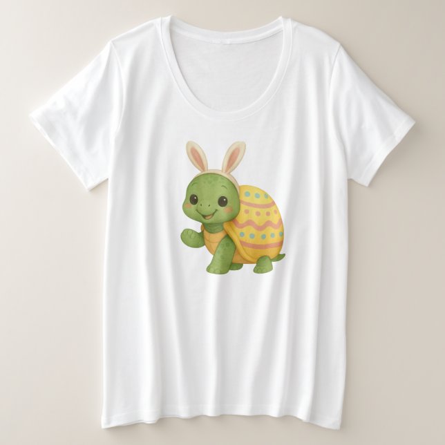 Camiseta Plus Size Bebê fofa tartaruga de Páscoa/Primavera (Frente do Design)