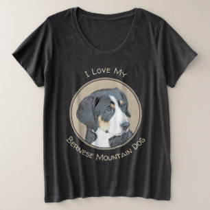 Camiseta Plus Size Bernese Mountain Dog Puppy Painting - Arte Origina