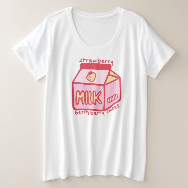Camiseta Plus Size Berry Sweet Strawberry milk (Frente do Design)