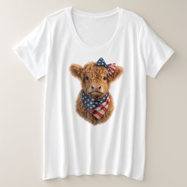 Camiseta Plus Size Bezerro Patriótico das Terras Altas (Frente do Design)