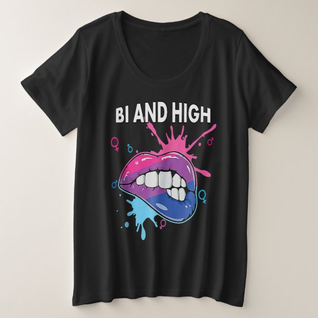 Camiseta Plus Size Bi And High Bisexual Rainbow Pride March Bisexuali (Frente do Design)