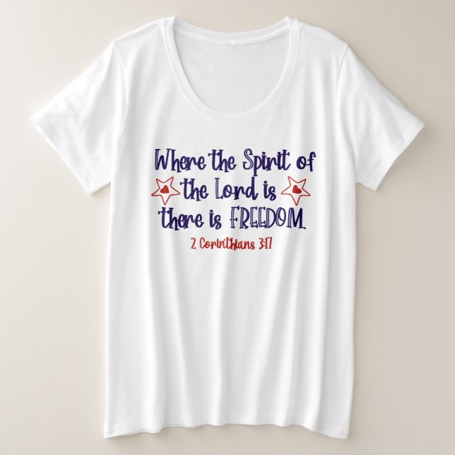 Camiseta Plus Size Bíblia Cristã Patriótica Verdadeira Liberdade (Frente do Design)