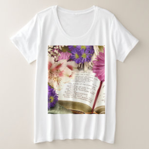 Camiseta Plus Size Bíblia Floral Verse Plus Tamanho T-Shirt Cristão