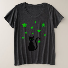 Camiseta Plus Size Black Cat Stars Plus Size T Shirt