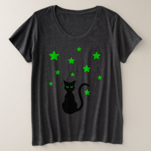 Camiseta Plus Size Black Cat Stars Plus Size T Shirt