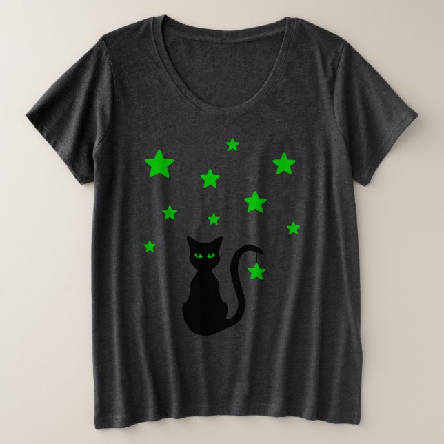 Camiseta Plus Size Black Cat Stars Plus Size T Shirt (Frente do Design)