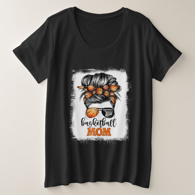 Camiseta Plus Size Bleached Basketball Mom Messy Bun Bball Mama Mothe (Frente do Design)