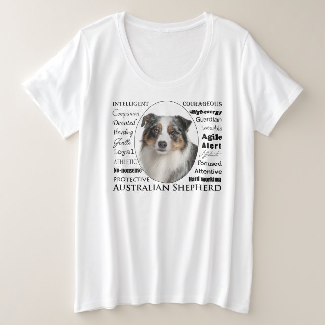 Camiseta Plus Size Blue Merle - Pastor australiano (Frente do Design)