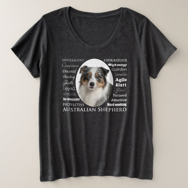 Camiseta Plus Size Blue Merle - Pastor australiano (Frente do Design)