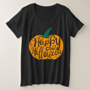 Camiseta Plus Size Boas inscrições do Dia das Bruxas em abóbora escul