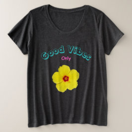 Camiseta Plus Size Boas Víblias Apenas Arte de Hibisco Amarelo