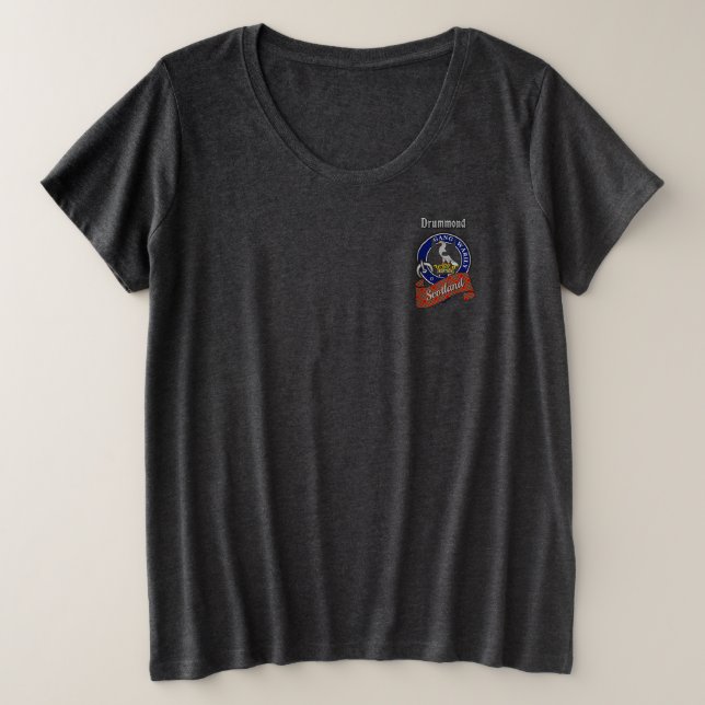 Camiseta Plus Size Bolsa Feminina com Emblema do Clã Drummond (Frente do Design)